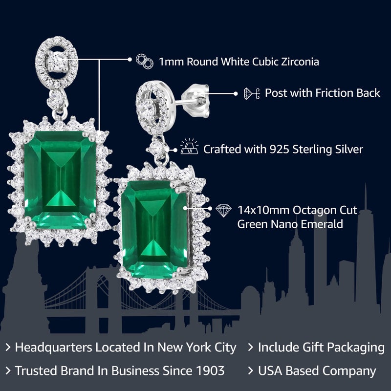 Gem Stone King Gemstone Birthstone Halo Dangle Earrings For Women | 925 Sterling Silver | Emerald Cut 14X10MM | Fine Jewelry Gifts for Her Mom Women Wife - Image 2